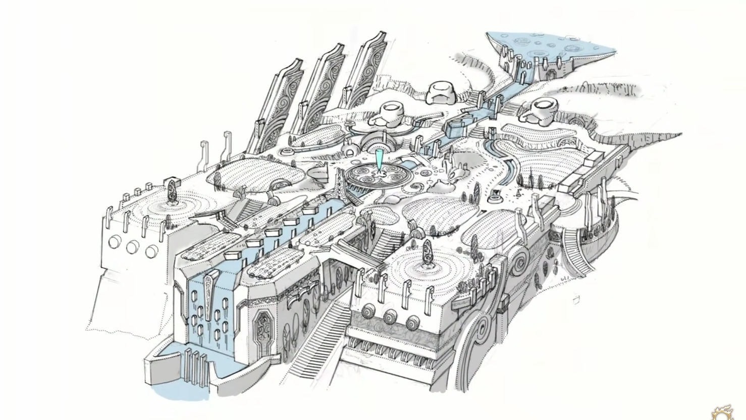 白い都市俯瞰スケッチ