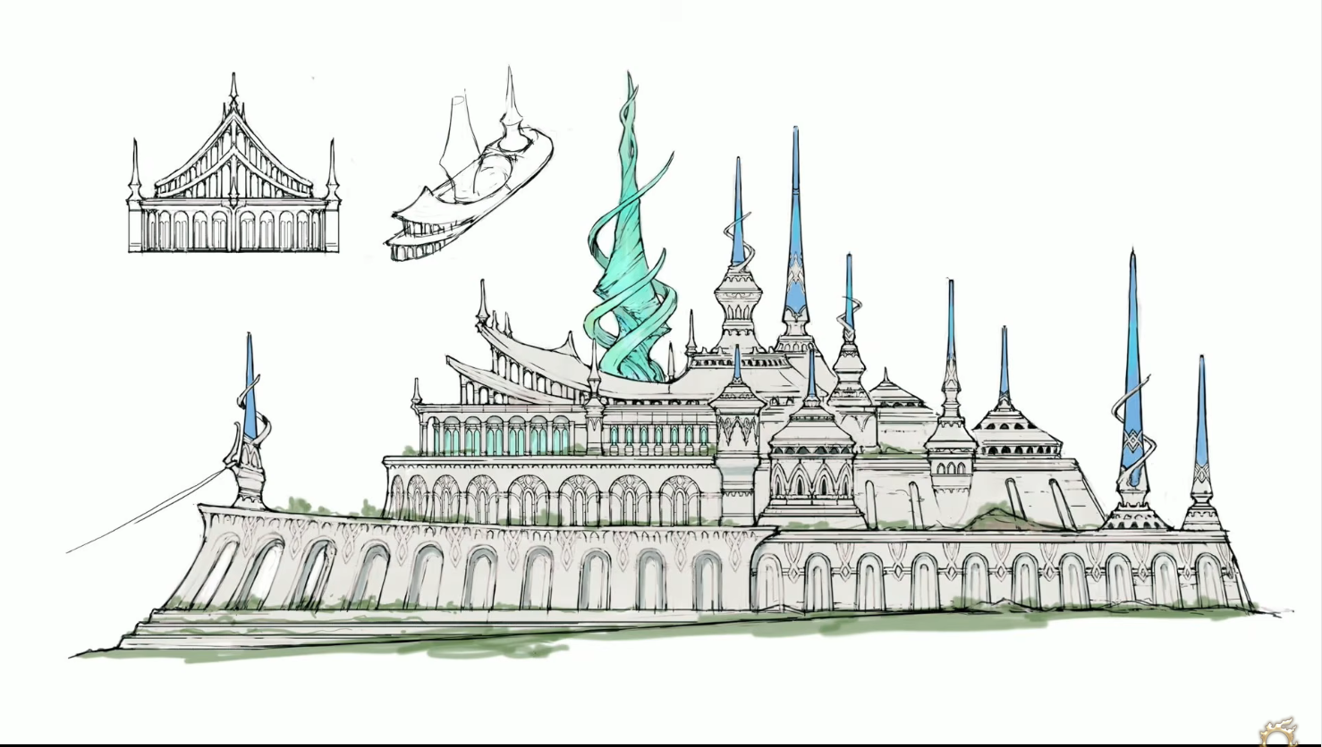 白亜の尖塔神殿スケッチ